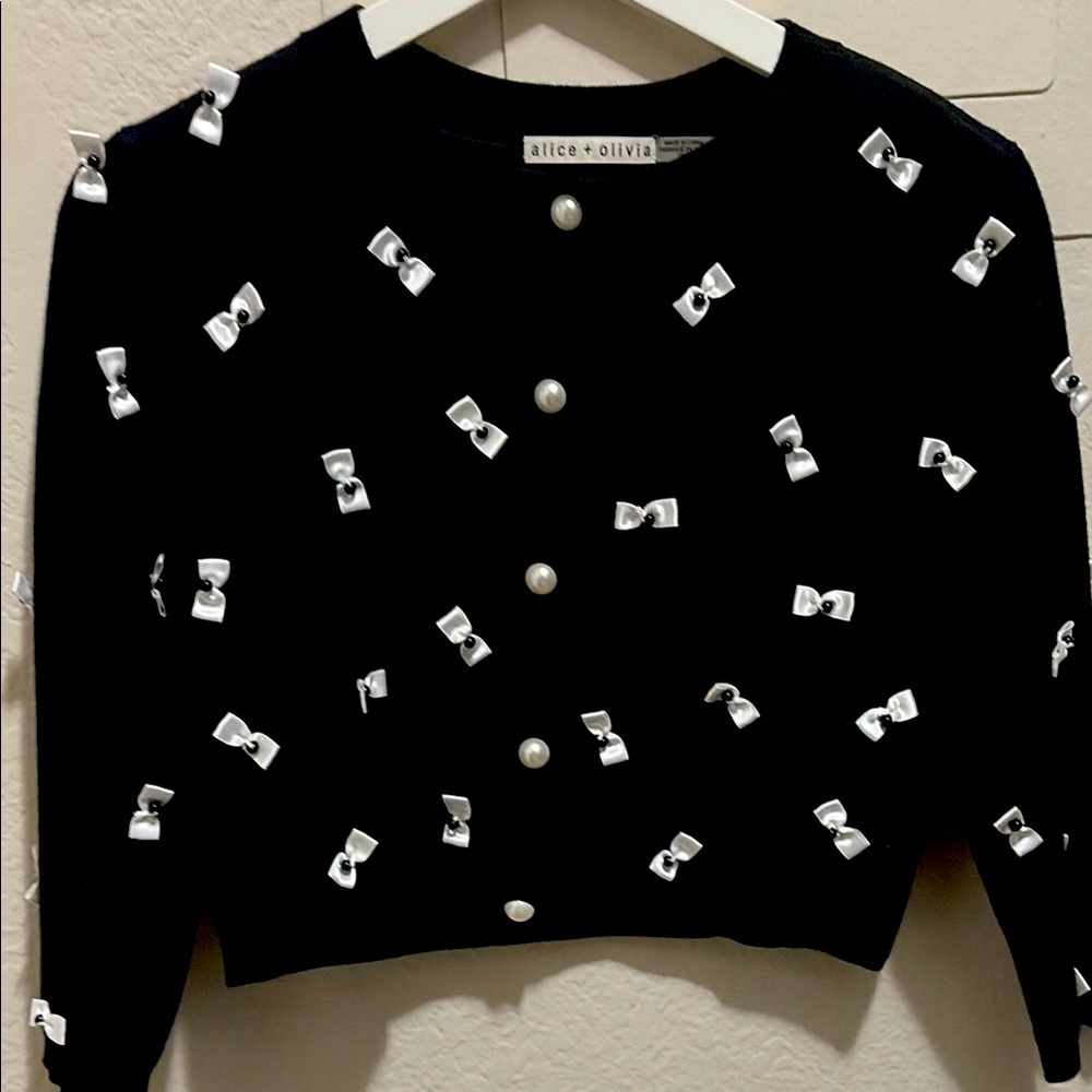 alice + olivia Black Bow-Embellished Cardigan